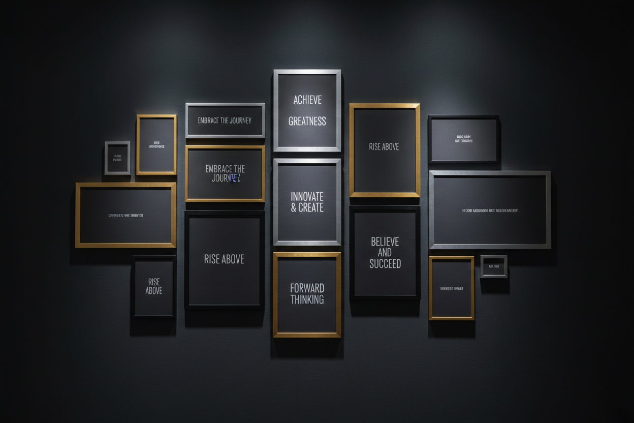 genarte a morden banner with dark theme of wall with full of poster with fram of motivation